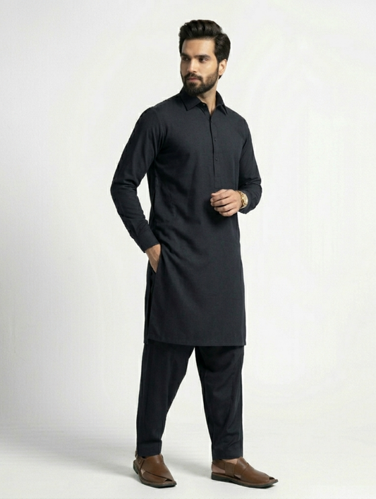 Men's Unstitched Wash & Wear Smooth Black Suit