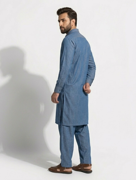 Men's Unstitched Dyed Yarn Summer Fits Iron Blue Suit