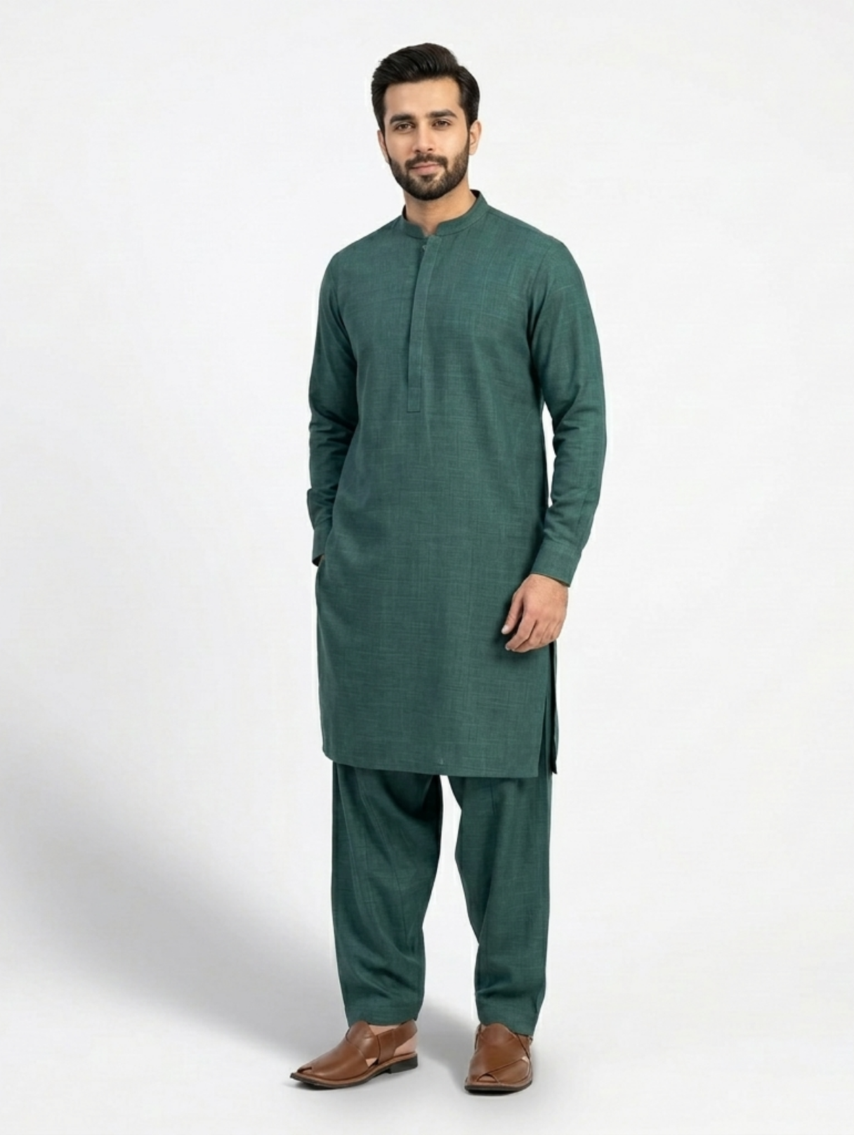 Men's Unstitched Dyed Yarn Summer Fits Pine Green Suit
