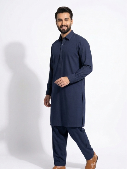 Men’s Dyed Yarn Summer Fits Navy Blue Suit