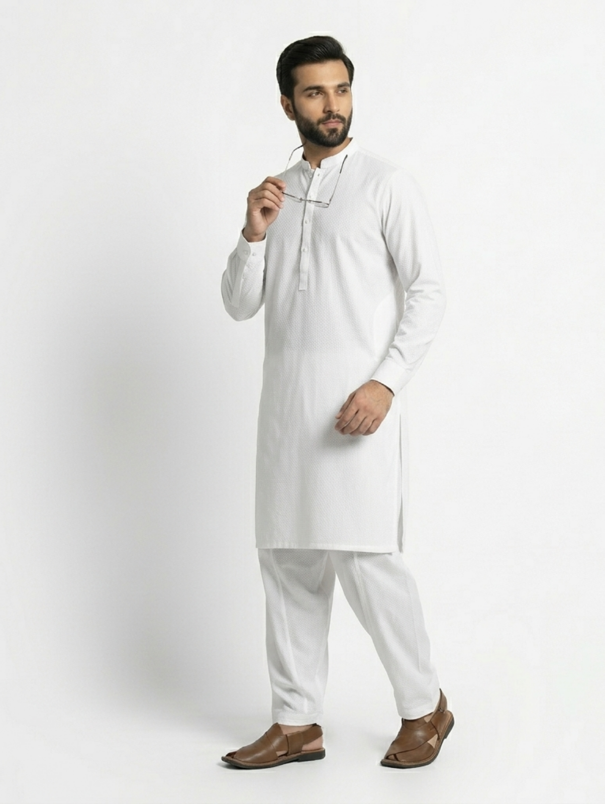 Men's Latha Cotton White Suit