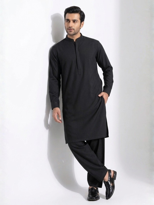 Men’s Dyed Yarn Summer Fits Jet Black Suit