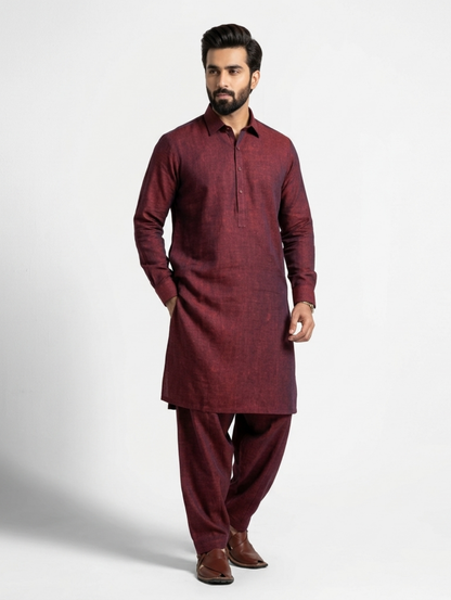 Men's Unstitched Dyed Yarn Summer Fits Red Berry Suit