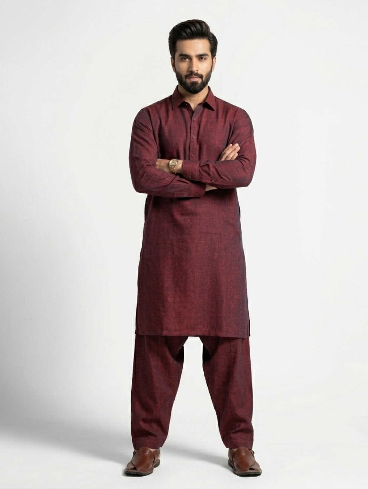 Men's Unstitched Dyed Yarn Summer Fits Red Berry Suit