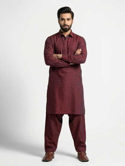 Men's Unstitched Dyed Yarn Summer Fits Red Berry Suit