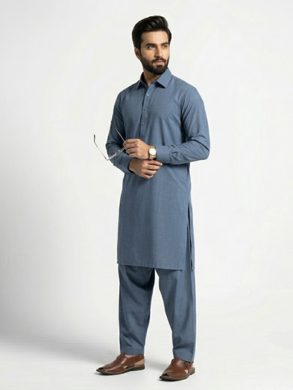 Men's Unstitched Dyed Yarn Summer Fits Steal Blue Suit
