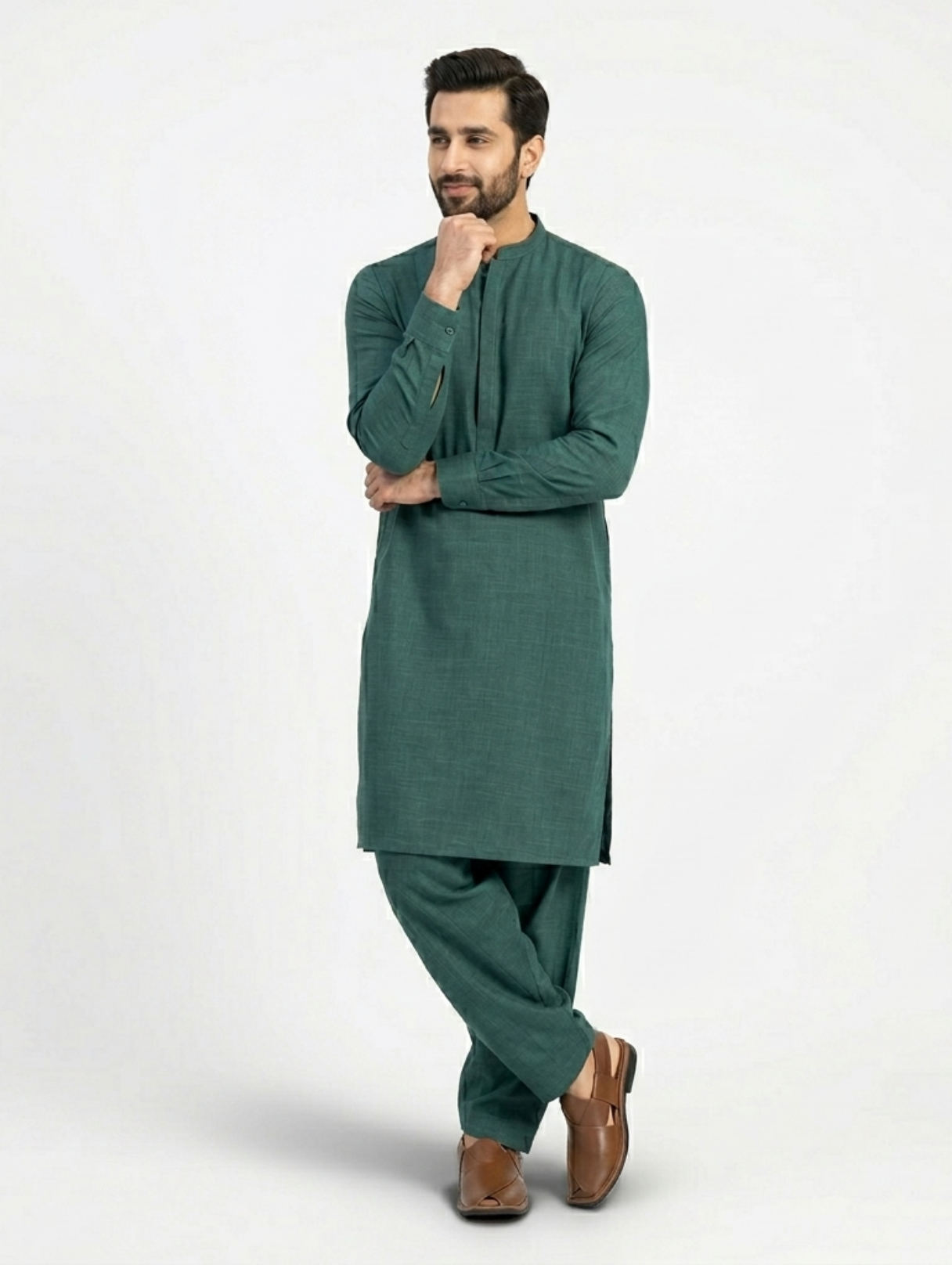 Men's Unstitched Dyed Yarn Summer Fits Pine Green Suit