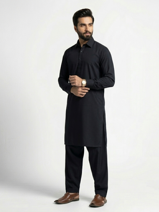 Men's Unstitched Wash & Wear Smooth Black Suit