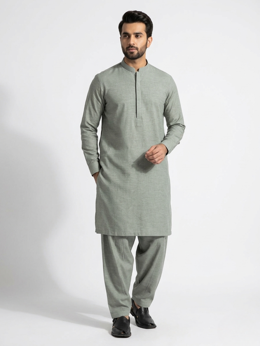 Men’s Dyed Yarn Summer Fits Sage Green Suit
