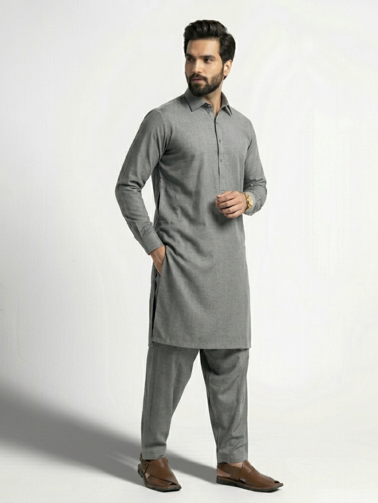Men's Unstitched Dyed Yarn Summer Fits Silver Stone Suit