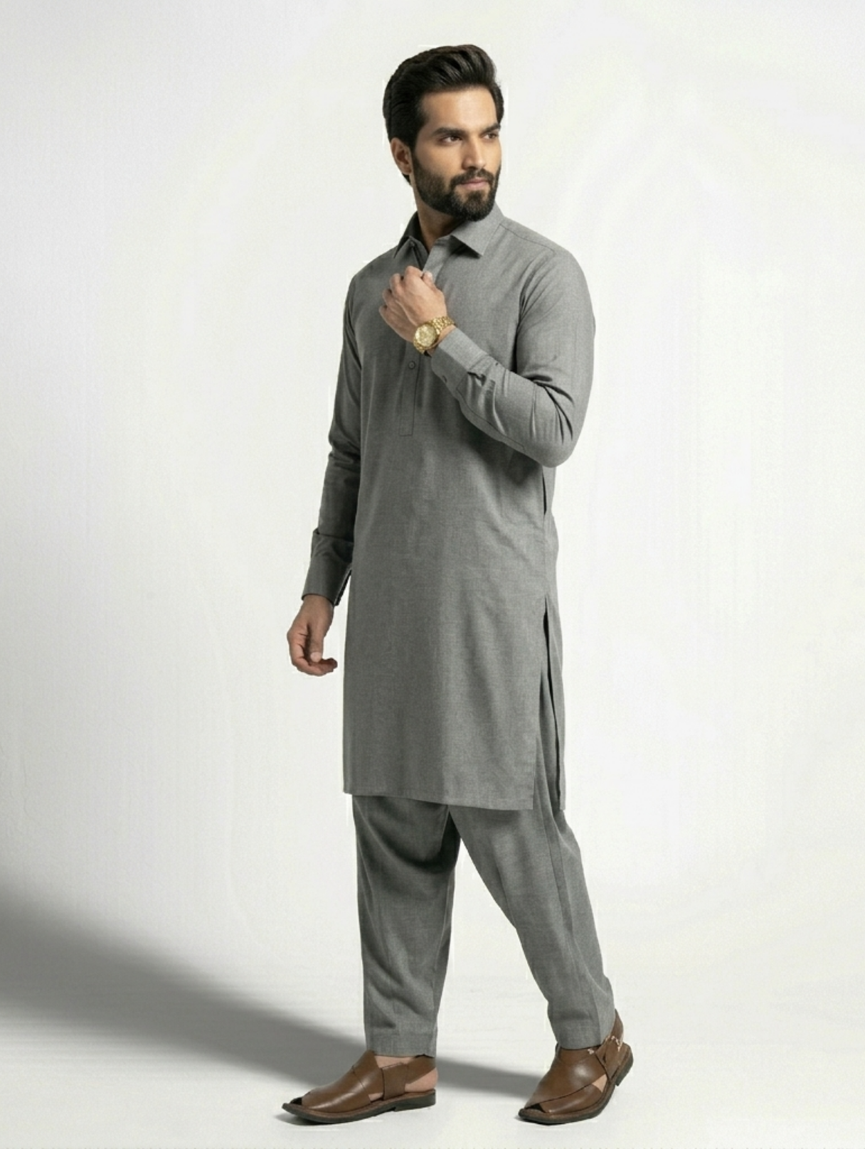 Men's Unstitched Dyed Yarn Summer Fits Silver Stone Suit