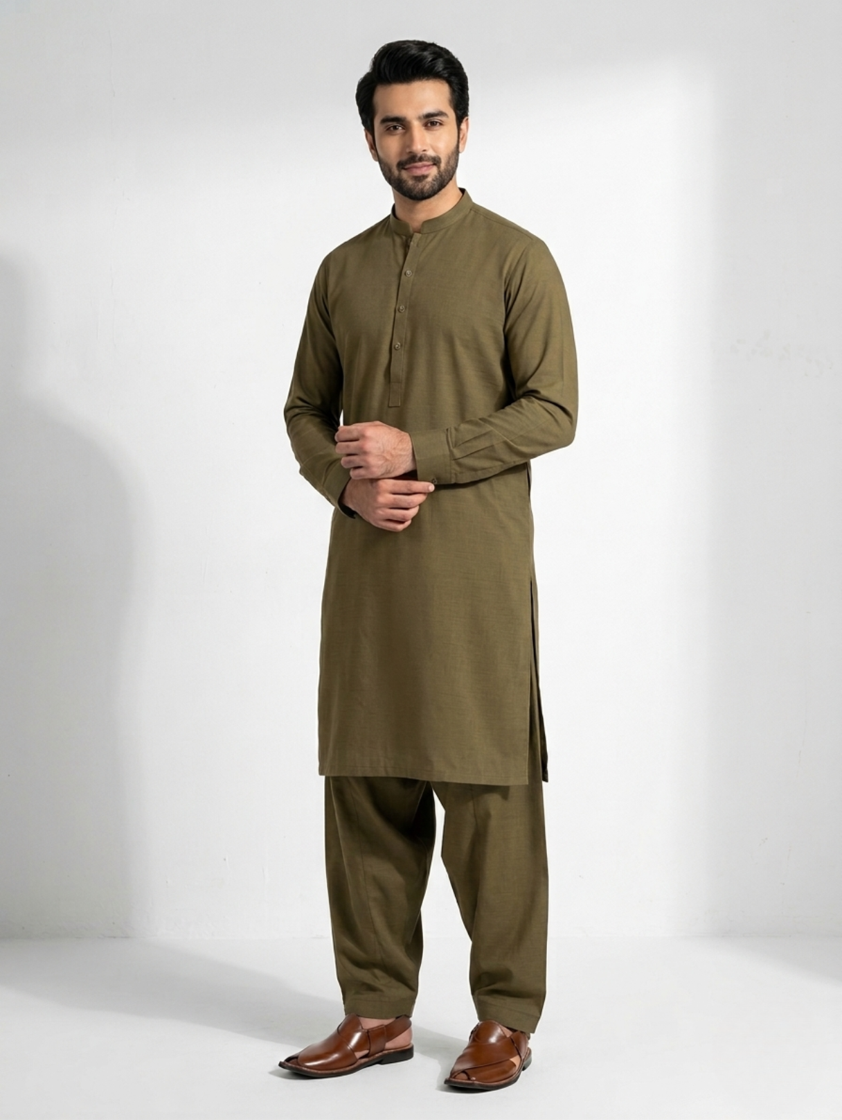 Men’s Dyed Yarn Summer Fits Olive Green Suit