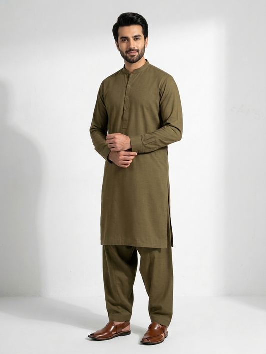 Men’s Dyed Yarn Summer Fits Olive Green Suit