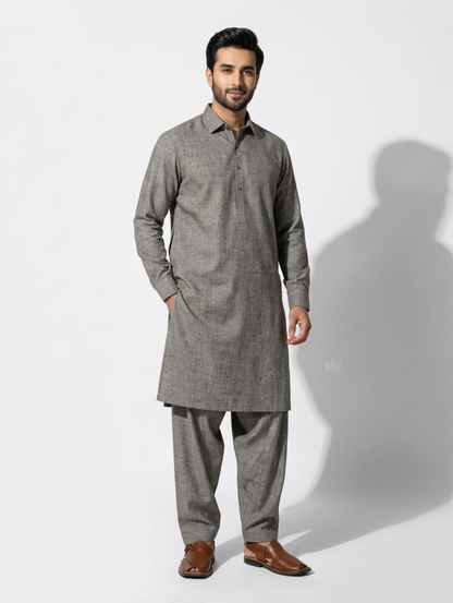 Men's Unstitched Wind Cross Dyed Yarn Grey Stone Suit