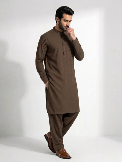 Men’s Dyed Yarn Summer Fits Coffee Brown Suit