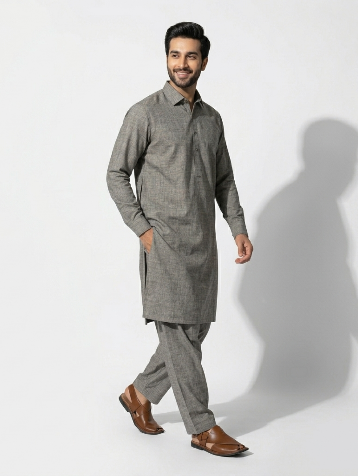 Men's Unstitched Wind Cross Dyed Yarn Grey Stone Suit