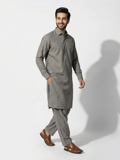 Men's Unstitched Wind Cross Dyed Yarn Grey Stone Suit