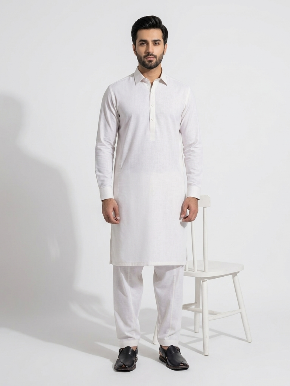 Men's Unstitched Wind Cross Dyed Yarn lavender White Suit