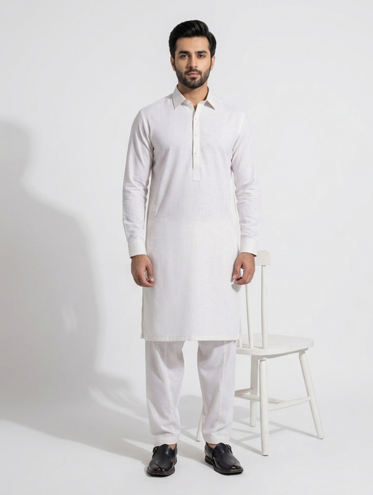 Men's Unstitched Wind Cross Dyed Yarn lavender White Suit