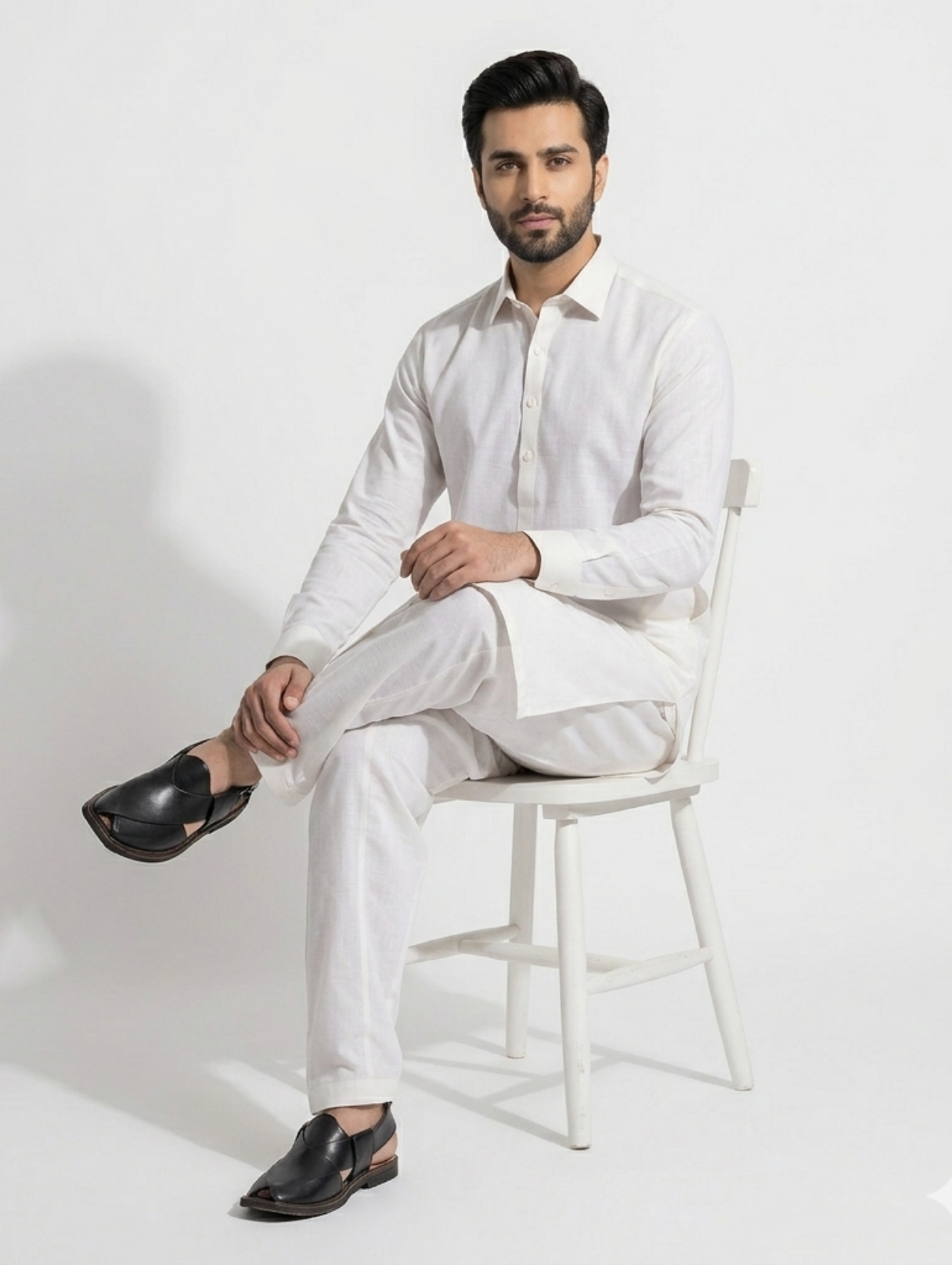 Men's Unstitched Wind Cross Dyed Yarn lavender White Suit