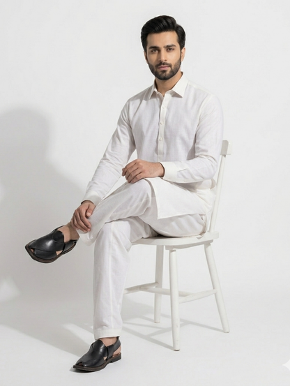 Men's Unstitched Wind Cross Dyed Yarn lavender White Suit