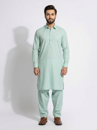 Men's Wind Cross Dyed Yarn Sea Green Suit