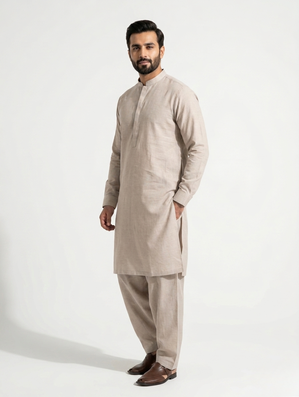 Men’s Dyed Yarn Summer Fits Sand Beige Suit