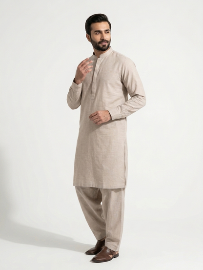 Men’s Dyed Yarn Summer Fits Sand Beige Suit