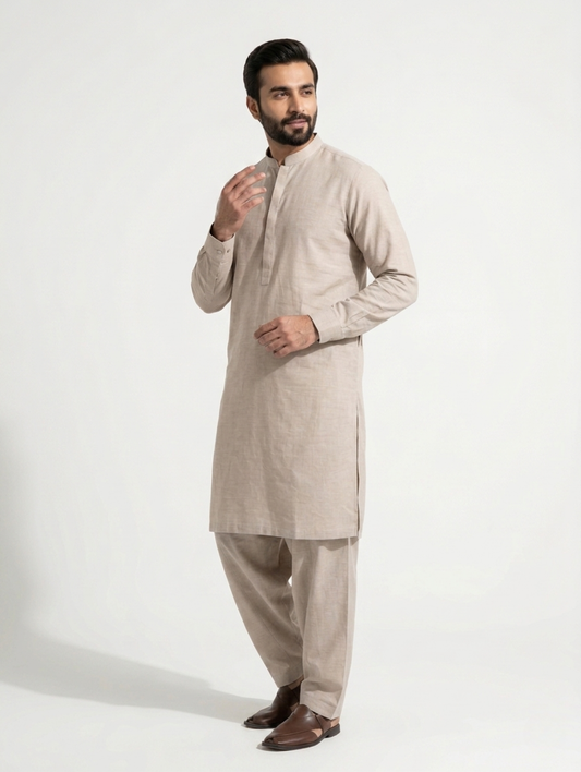 Men’s Dyed Yarn Summer Fits Sand Beige Suit