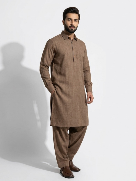 Men's Unstitched Wind Cross Dyed Yarn Ashy Wood Suit