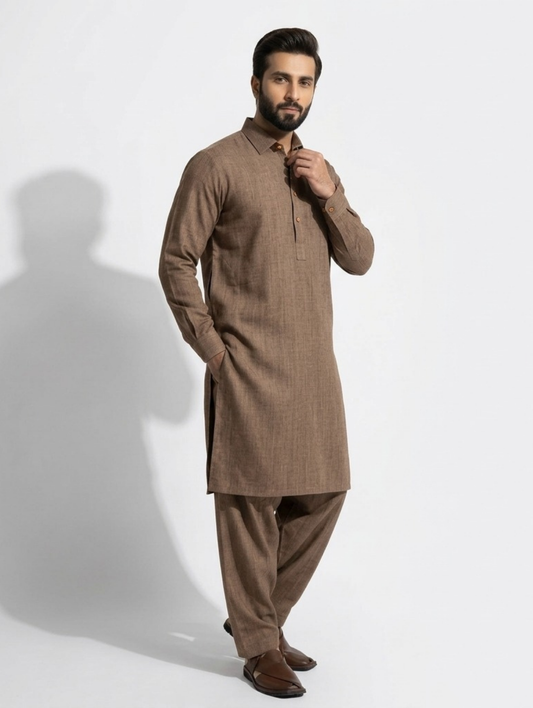 Men's Unstitched Wind Cross Dyed Yarn Ashy Wood Suit