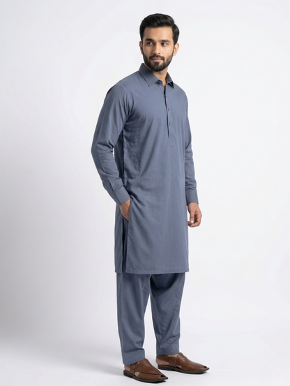 Men’s Dyed Yarn Summer Fits Steel Blue Suit