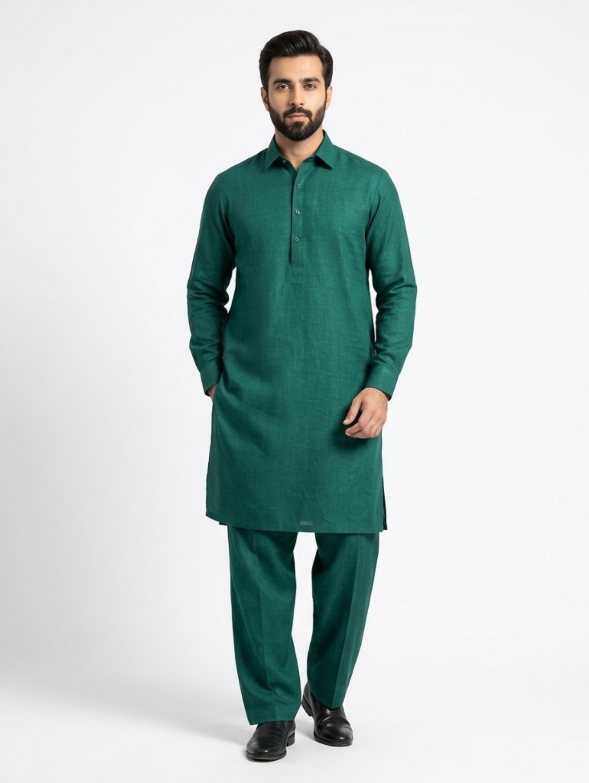 Men's Unstitched Dyed Yarn Summer Fits Forest Green Suit