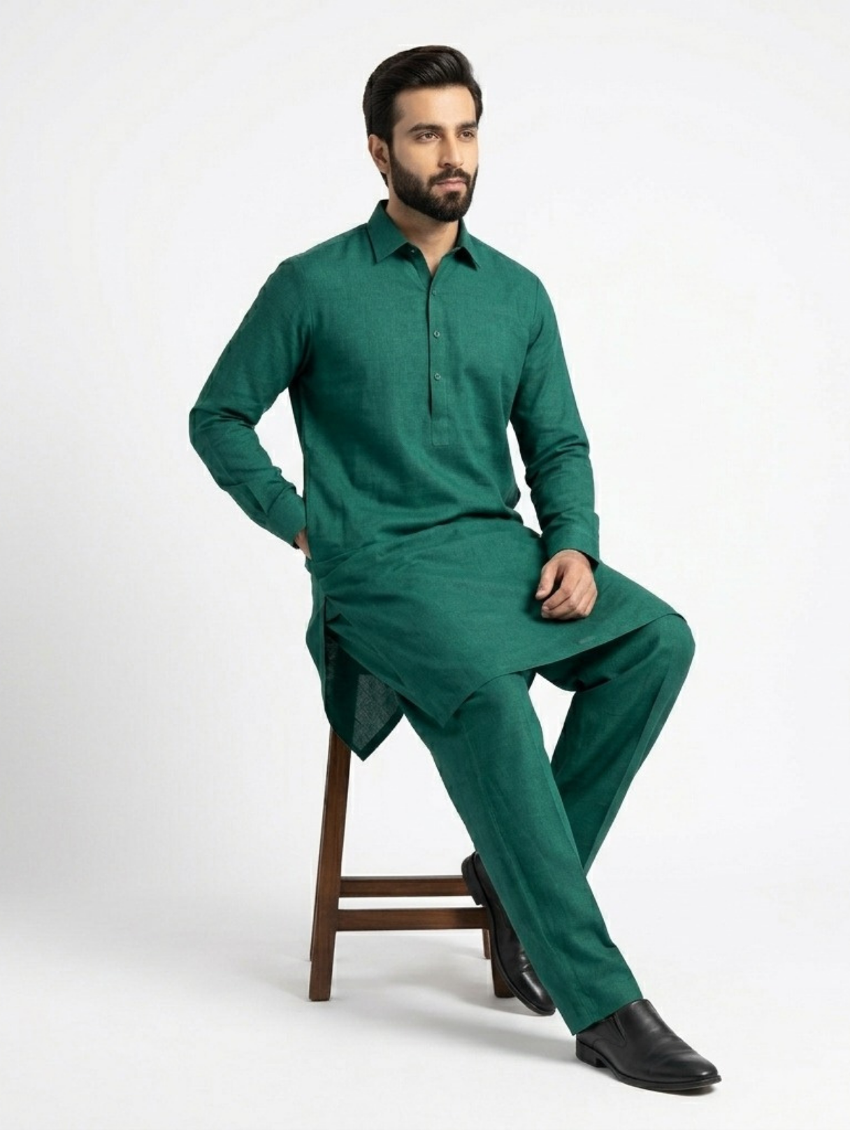 Men's Unstitched Dyed Yarn Summer Fits Forest Green Suit