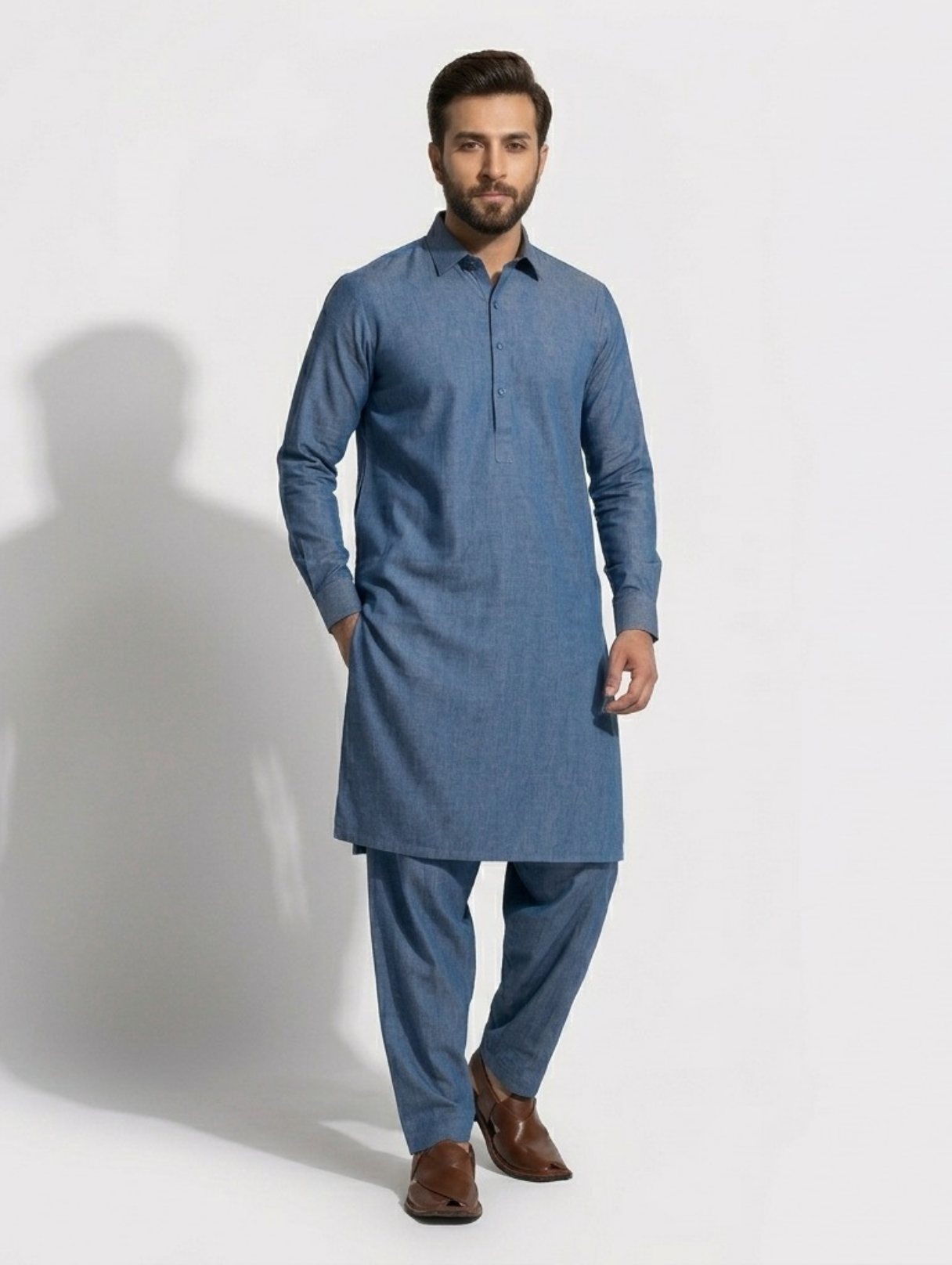 Men's Unstitched Dyed Yarn Summer Fits Iron Blue Suit