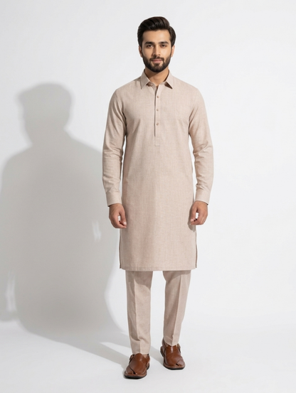 Men's Unstitched Wind Cross Dyed Yarn Salty Pink Suit