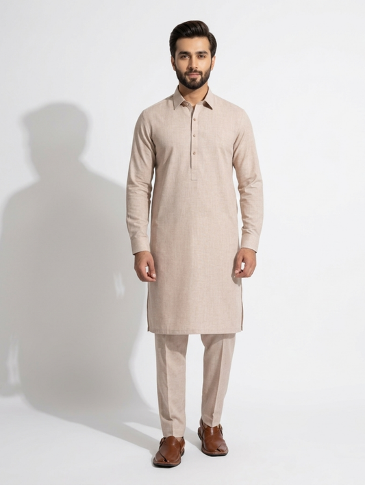 Men's Unstitched Wind Cross Dyed Yarn Salty Pink Suit