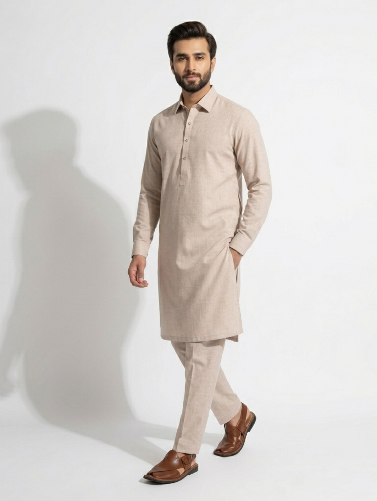 Men's Unstitched Wind Cross Dyed Yarn Salty Pink Suit