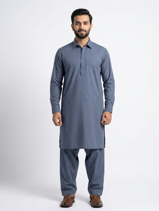 Men’s Dyed Yarn Summer Fits Steel Blue Suit